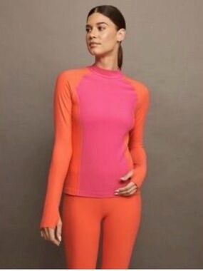 NWT Carbon38 Pink and Orange Colorblock Long Sleeve Top
